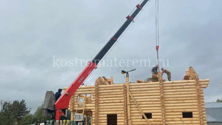 Строительство бани из оцилиндрованного бревна в СНТ Учитель